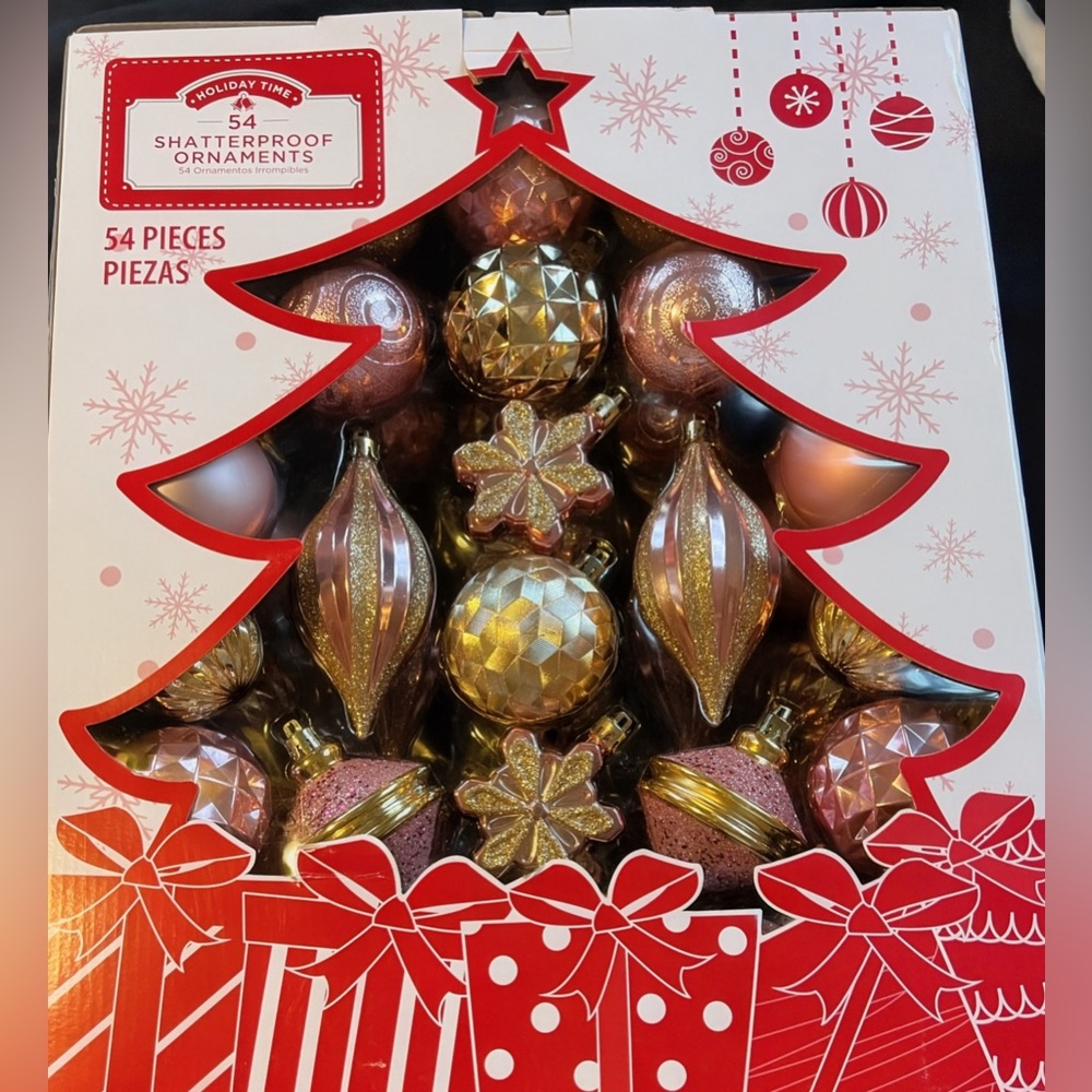 Holiday Time Pink and Gold Ornament Set